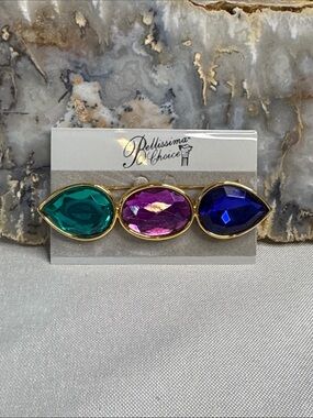 Multicolor Gemstone Barrette - Green Pink Blue Brooch